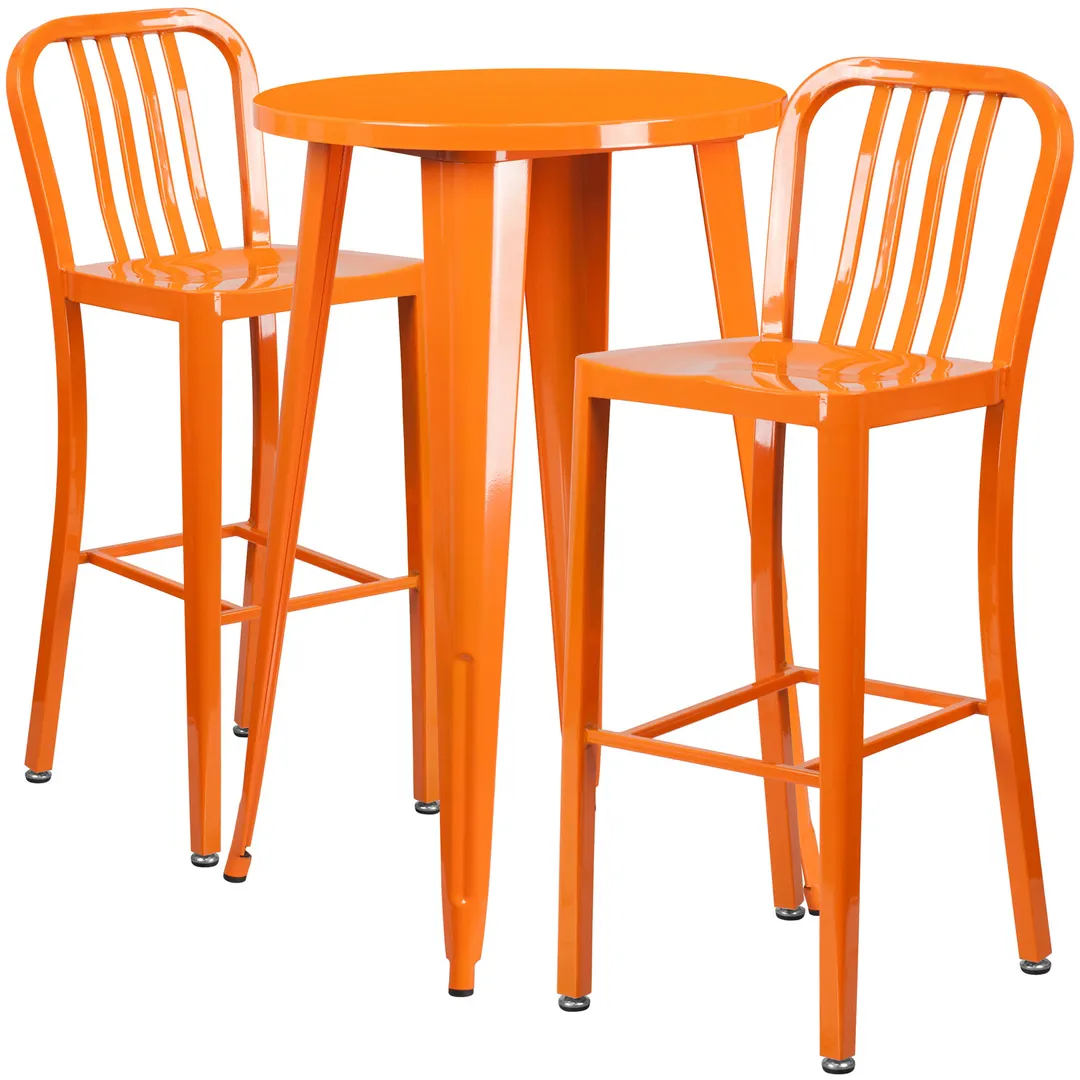 Flash Furniture CH-51080BH-2-30VRT-OR-GG 24" Round Table & 2 Bar Stool Set, Orange, Powder Coat Finish, Metal