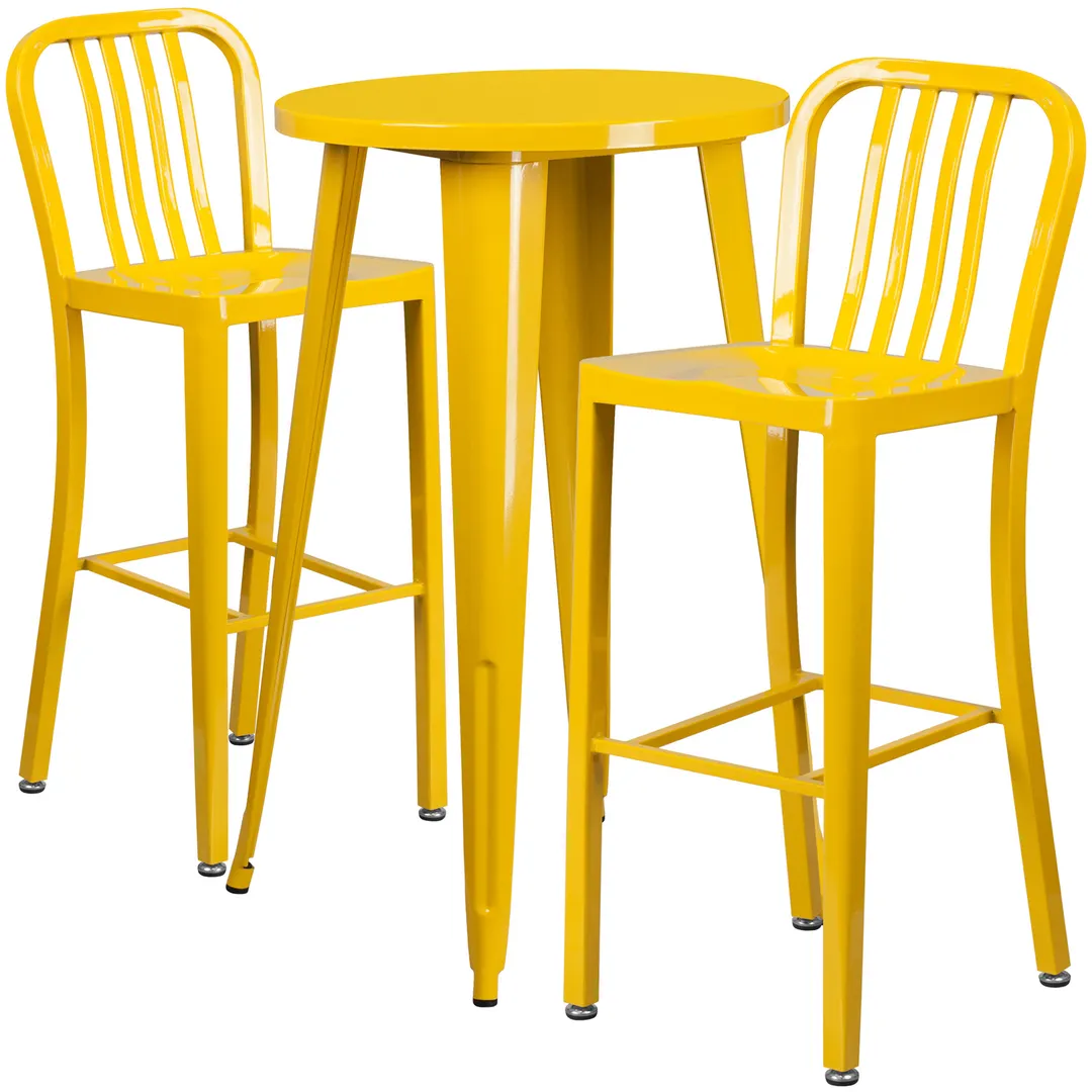 Flash Furniture CH-51080BH-2-30VRT-YL-GG 24" Round Table & 2 Bar Stool Set, 41"H, Yellow, Powder Coat Finish