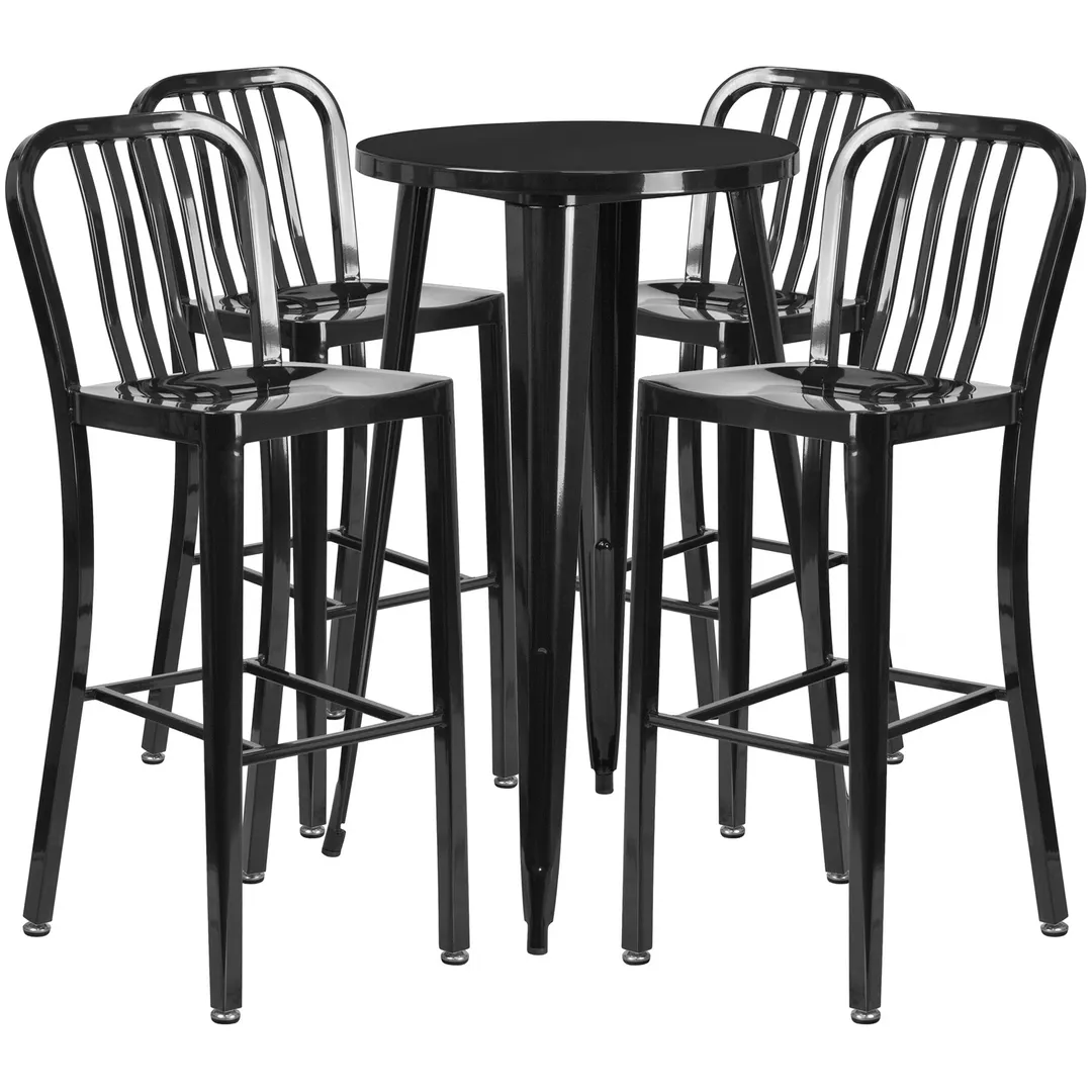 Flash Furniture CH-51080BH-4-30VRT-BK-GG 24" Round Table & 4 Bar Stool Set, 41"H, Black Powder Coat Finish