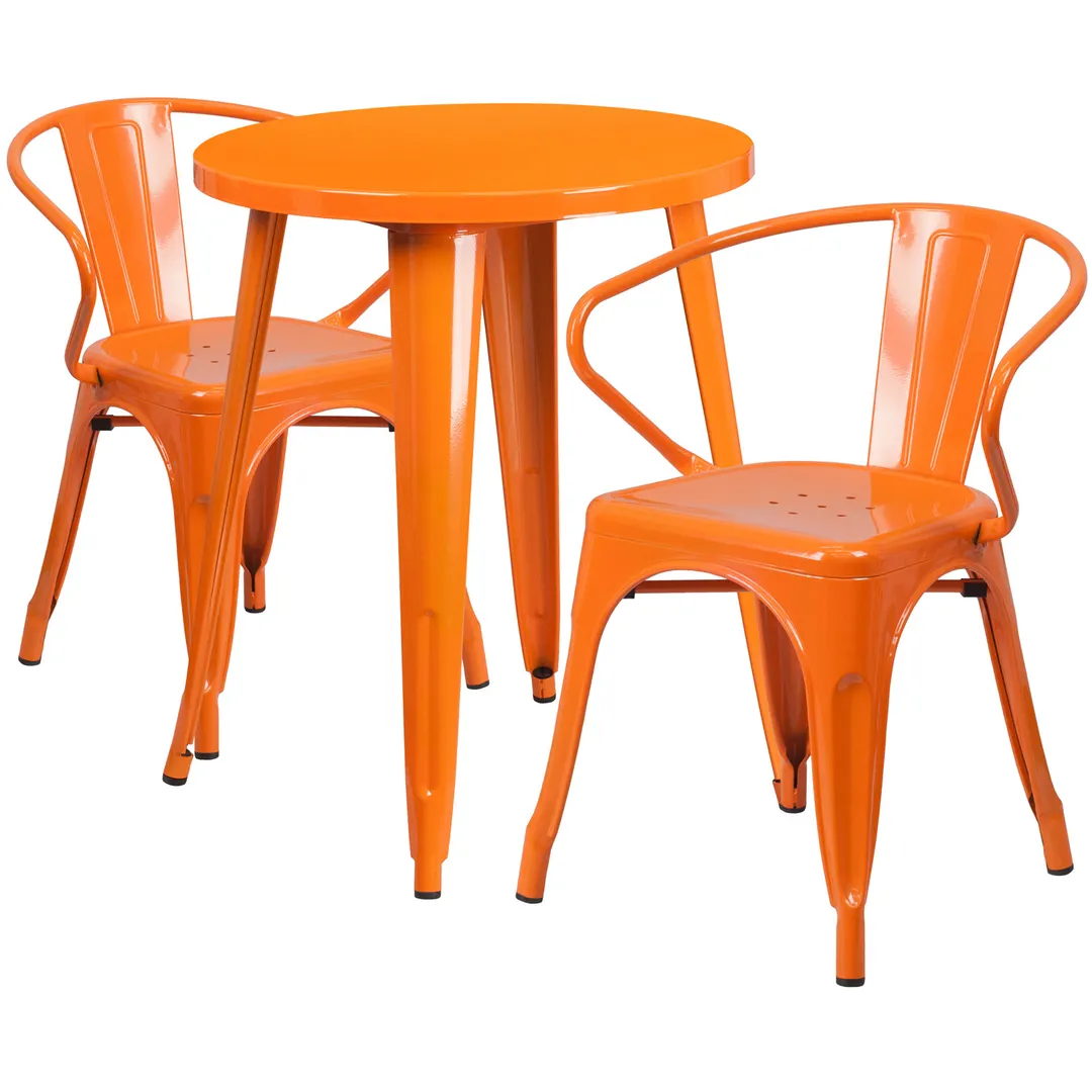 Flash Furniture CH-51080TH-2-18ARM-OR-GG 24" Round Table & 2 Chairs Set, Orange, Powder Coat Finish