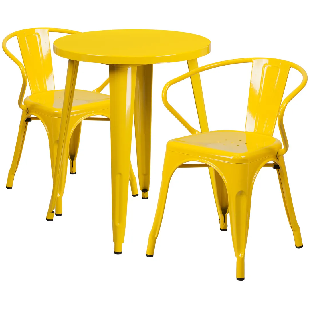 Flash Furniture CH-51080TH-2-18ARM-YL-GG 24" Round Table & 2 Chairs Set, Yellow Powder Coat Finish, 29"H