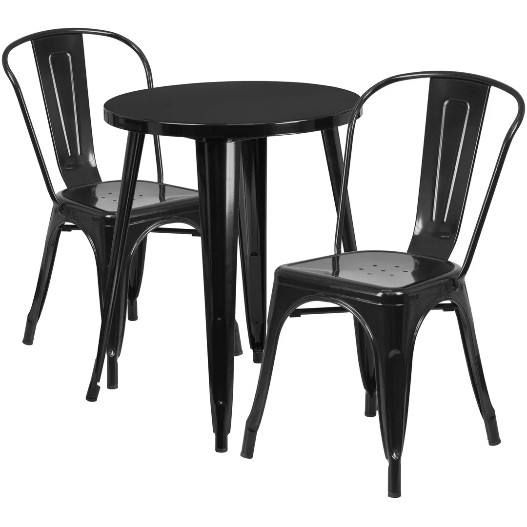 Flash Furniture CH-51080TH-2-18CAFE-BK-GG 24" Round Table & 2 Chairs Set, Black Powder Coat Finish, 29"H