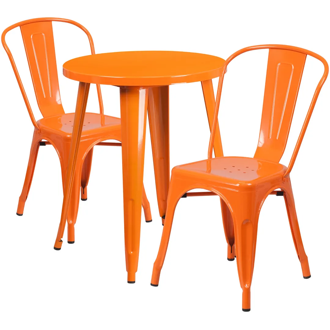 Flash Furniture CH-51080TH-2-18CAFE-OR-GG 24" Round Table & 2 Chairs Set, Orange, Powder Coat Finish, Metal, 29"H