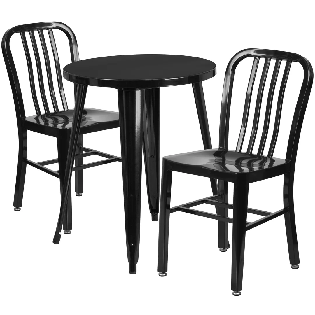 Flash Furniture CH-51080TH-2-18VRT-BK-GG 24" Round Table & 2 Chairs Set, Black Powder Coat, Adjustable Floor Glides