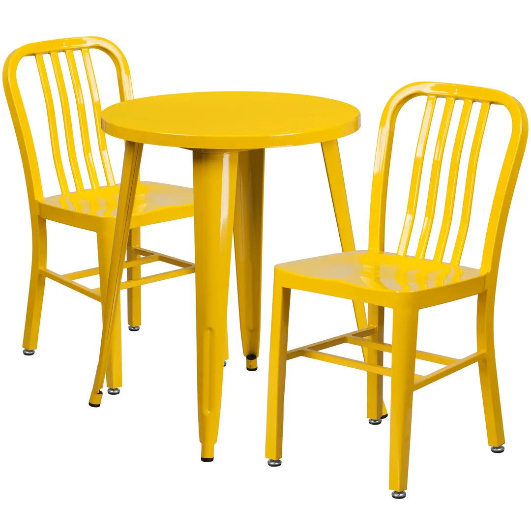 Flash Furniture CH-51080TH-2-18VRT-YL-GG Round 24" Table & 2 Chairs Set, 29"H, Yellow, Powder Coat Finish