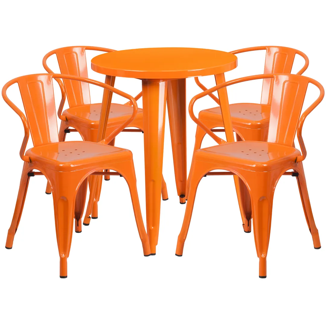 Flash Furniture CH-51080TH-4-18ARM-OR-GG Outdoor Table & Chair Set, Orange, 24" Table, 4 Chairs, Powder Coat Finish