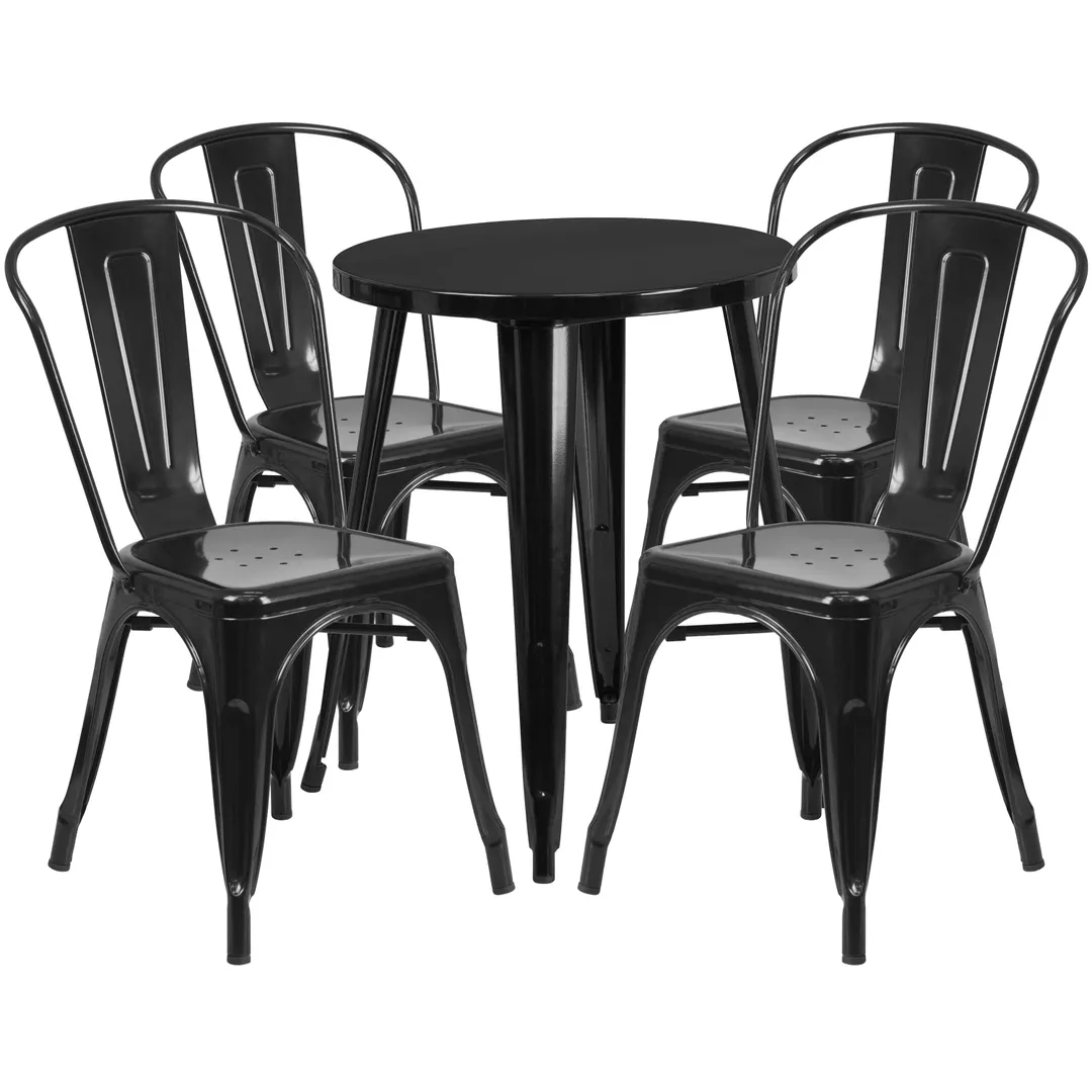 Flash Furniture CH-51080TH-4-18CAFE-BK-GG Outdoor Table & Chair Set, 24" Table, 4 Chairs, Black Powder Coat Finish