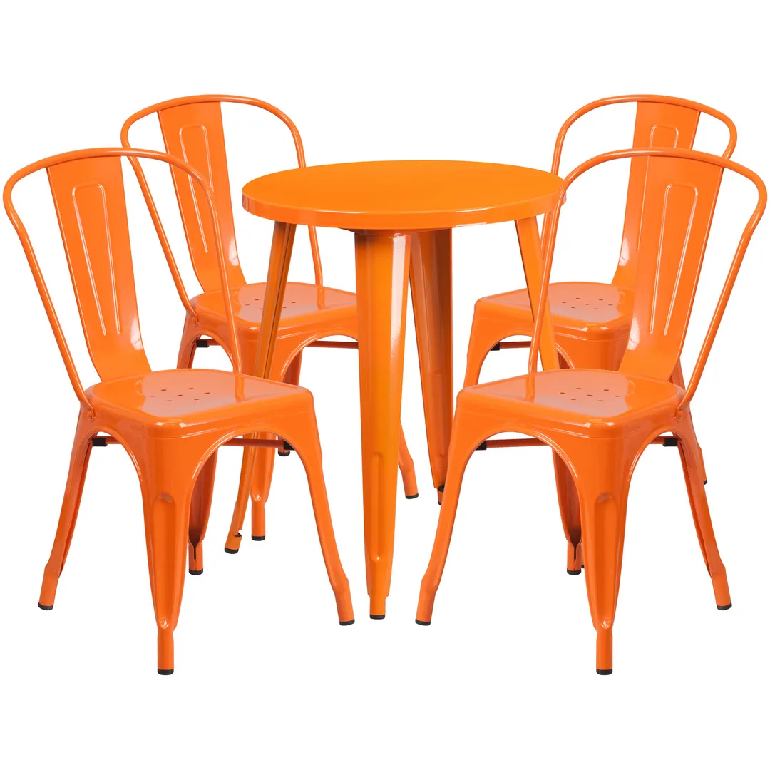 Flash Furniture CH-51080TH-4-18CAFE-OR-GG Round Table & 4 Chair Set, 24" Dia., Orange, Metal, Powder Coat Finish