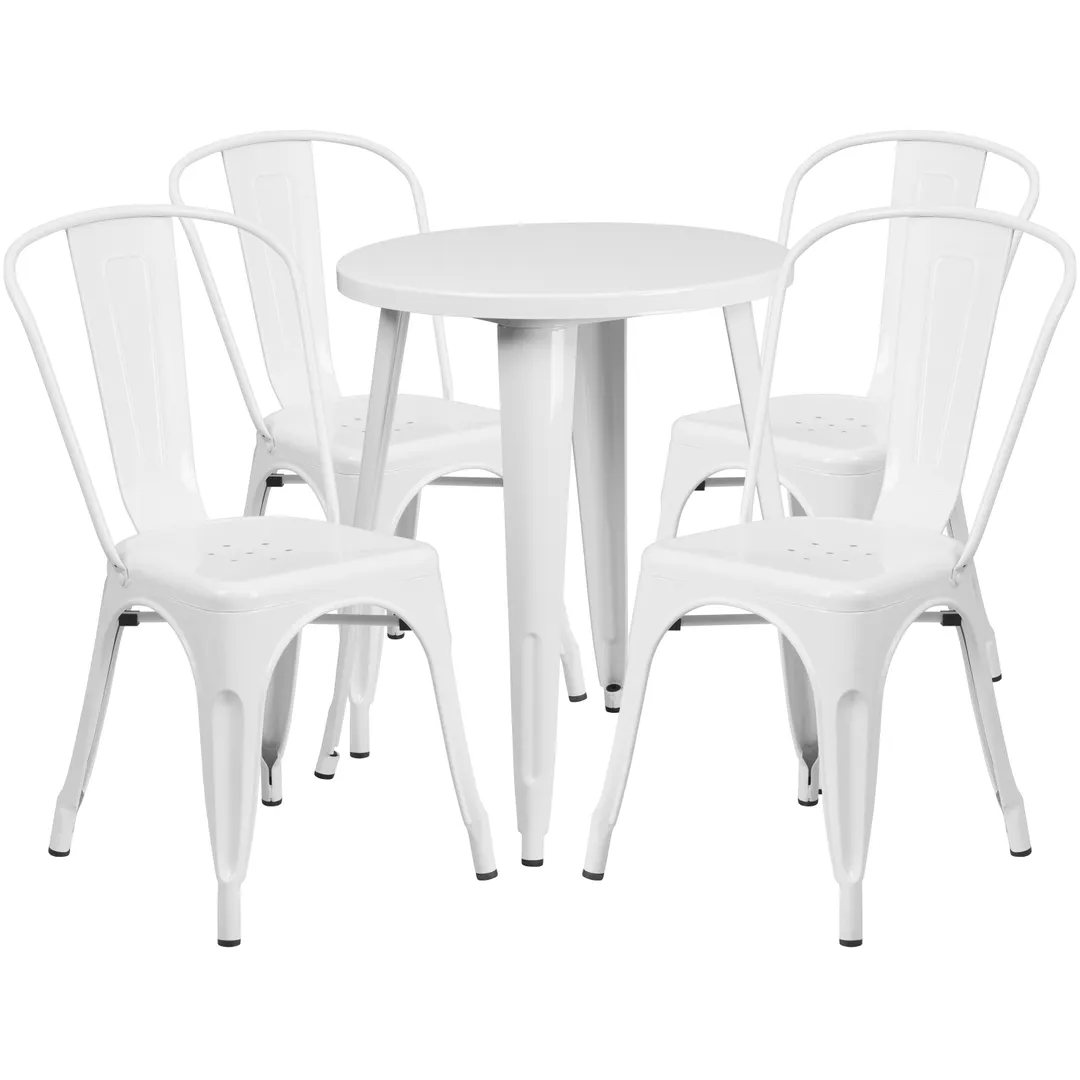 Flash Furniture CH-51080TH-4-18CAFE-WH-GG Outdoor Table & Chair Set, 24" Table, 4 Chairs, White Powder Coat
