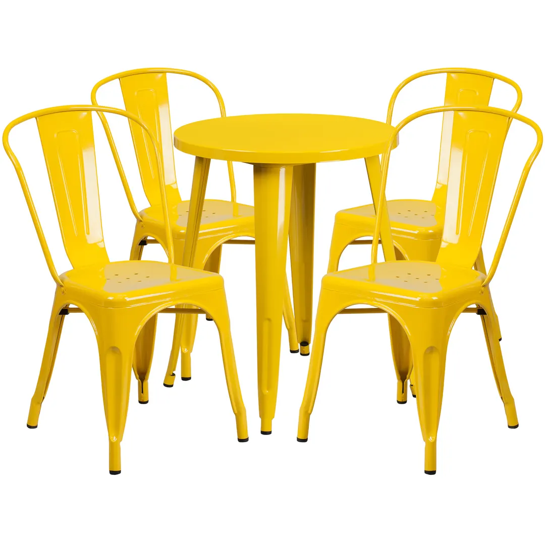 Flash Furniture CH-51080TH-4-18CAFE-YL-GG Round 24" Table & 4 Chairs Set, Yellow Powder Coat Finish, Metal, 29"H