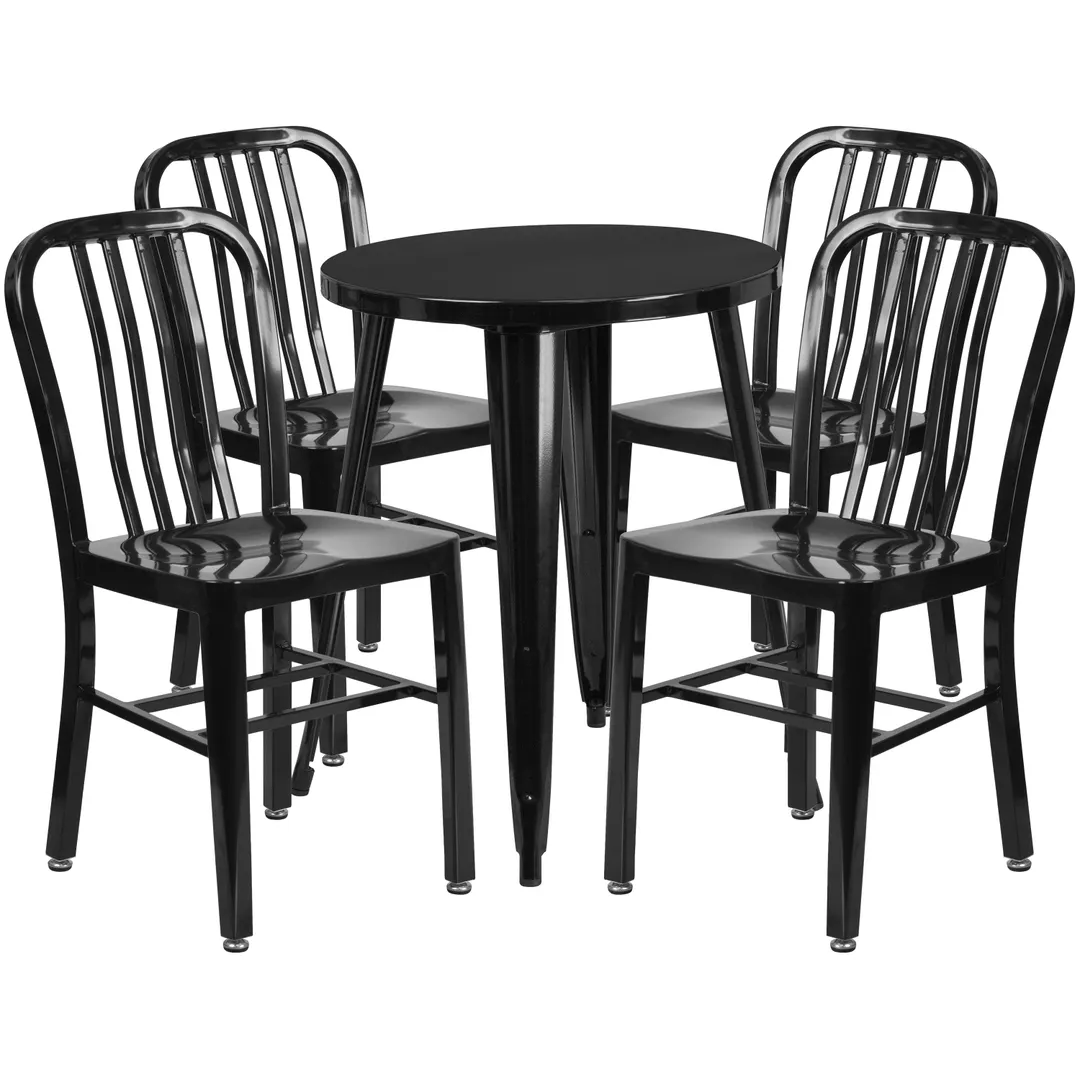 Flash Furniture CH-51080TH-4-18VRT-BK-GG Outdoor Table & Chair Set, 24" Table, 4 Chairs, Black Powder Coat
