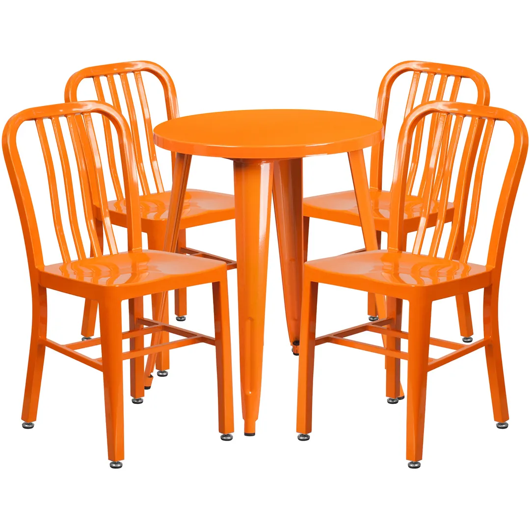 Flash Furniture CH-51080TH-4-18VRT-OR-GG 24" Round Table & 4 Chair Set, Orange, Powder Coat Finish, 29"H