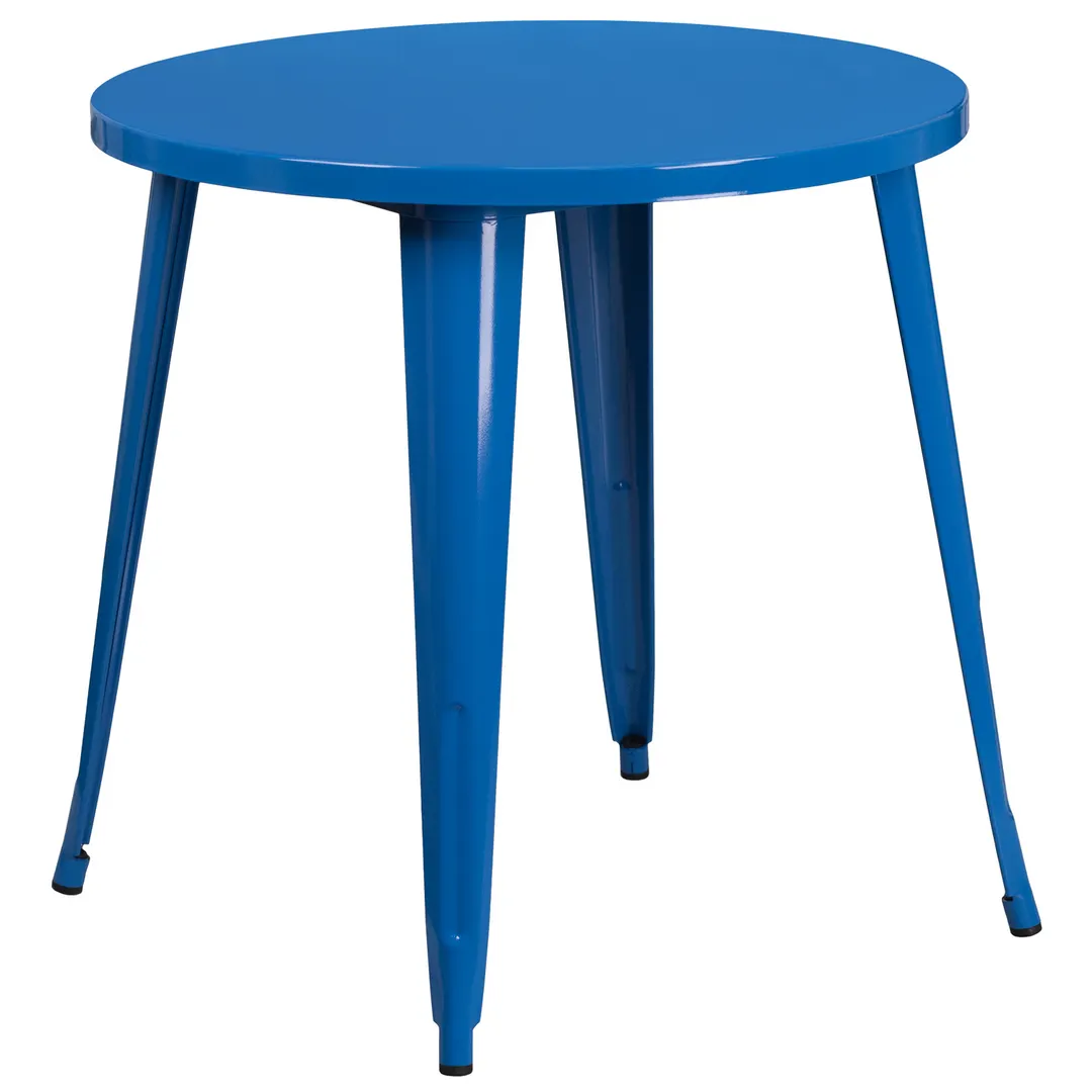 Flash Furniture CH-51090-29-BL-GG 30" Round Dining Height Metal Table, Blue Powder Coat Finish