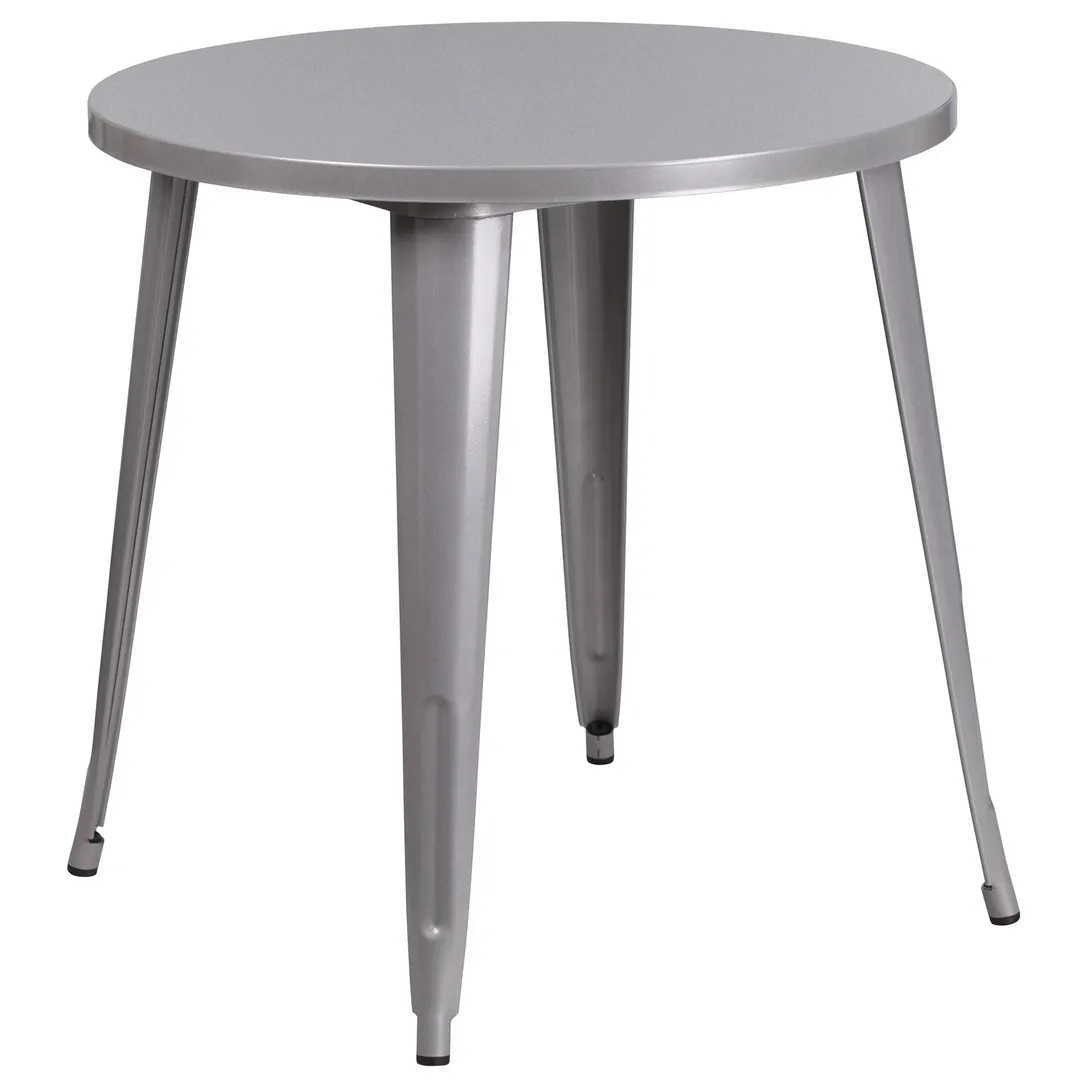 Flash Furniture CH-51090-29-SIL-GG 30" Round Metal Dining Table, 29"H, Silver Powder Coat Finish