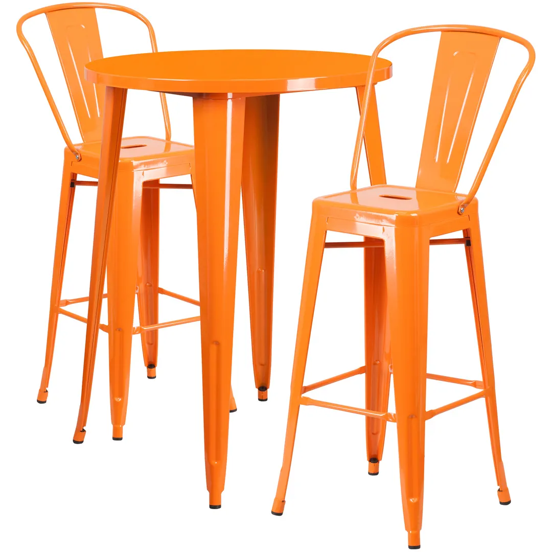 Flash Furniture CH-51090BH-2-30CAFE-OR-GG 30" Round Table & 2 Bar Stool Set, Orange, Powder Coat Finish, Metal, 41"H