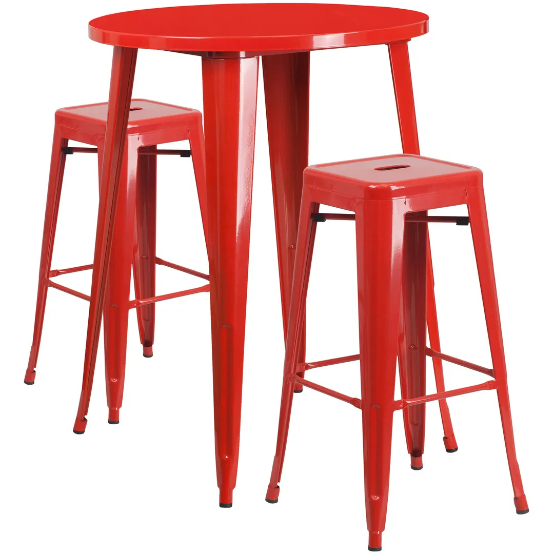 Flash Furniture CH-51090BH-2-30SQST-RED-GG 30" Round Table & 2 Bar Stool Set, 41"H, Red Powder Coat Finish