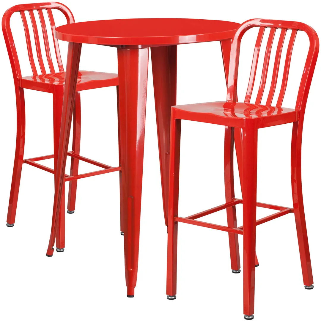 Flash Furniture CH-51090BH-2-30VRT-RED-GG 30" Round Table & 2 Bar Stool Set, Red, 41"H, Powder Coat Finish