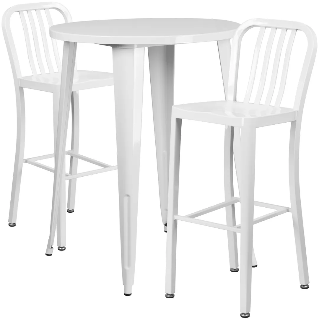 Flash Furniture CH-51090BH-2-30VRT-WH-GG 30" Round Table & 2 Bar Stool Set, 41"H, White, Powder Coat Finish