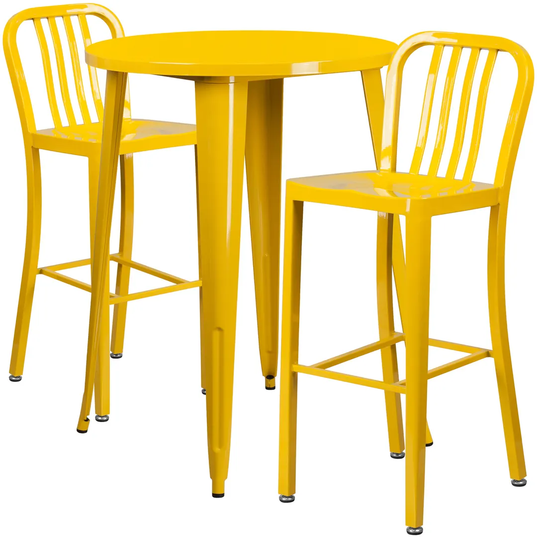 Flash Furniture CH-51090BH-2-30VRT-YL-GG 30" Round Table & 2 Bar Stool Set, 41"H, Yellow, Powder Coat Finish