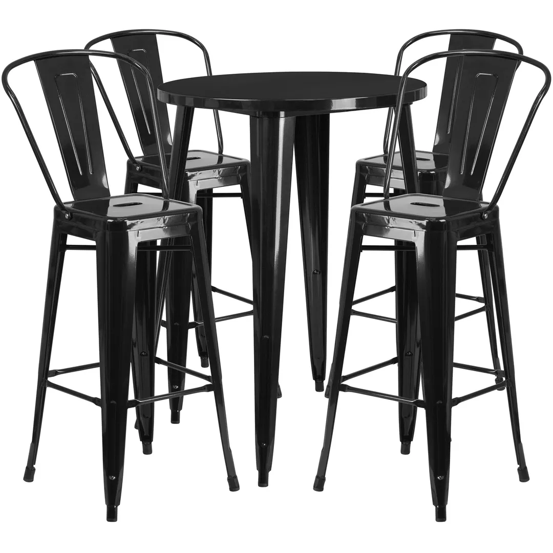 Flash Furniture CH-51090BH-4-30CAFE-BK-GG 30" Round Table & 4 Bar Stool Set, 41"H, Black Powder Coat Finish, Metal