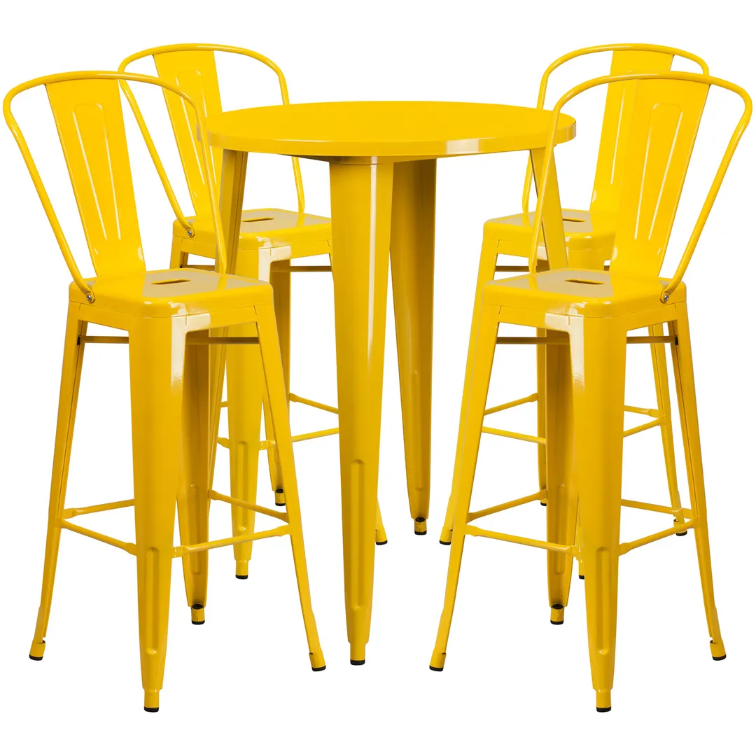Flash Furniture CH-51090BH-4-30CAFE-YL-GG 30" Round Table & 4 Bar Stool Set, 41"H, Yellow, Powder Coat Finish, Metal