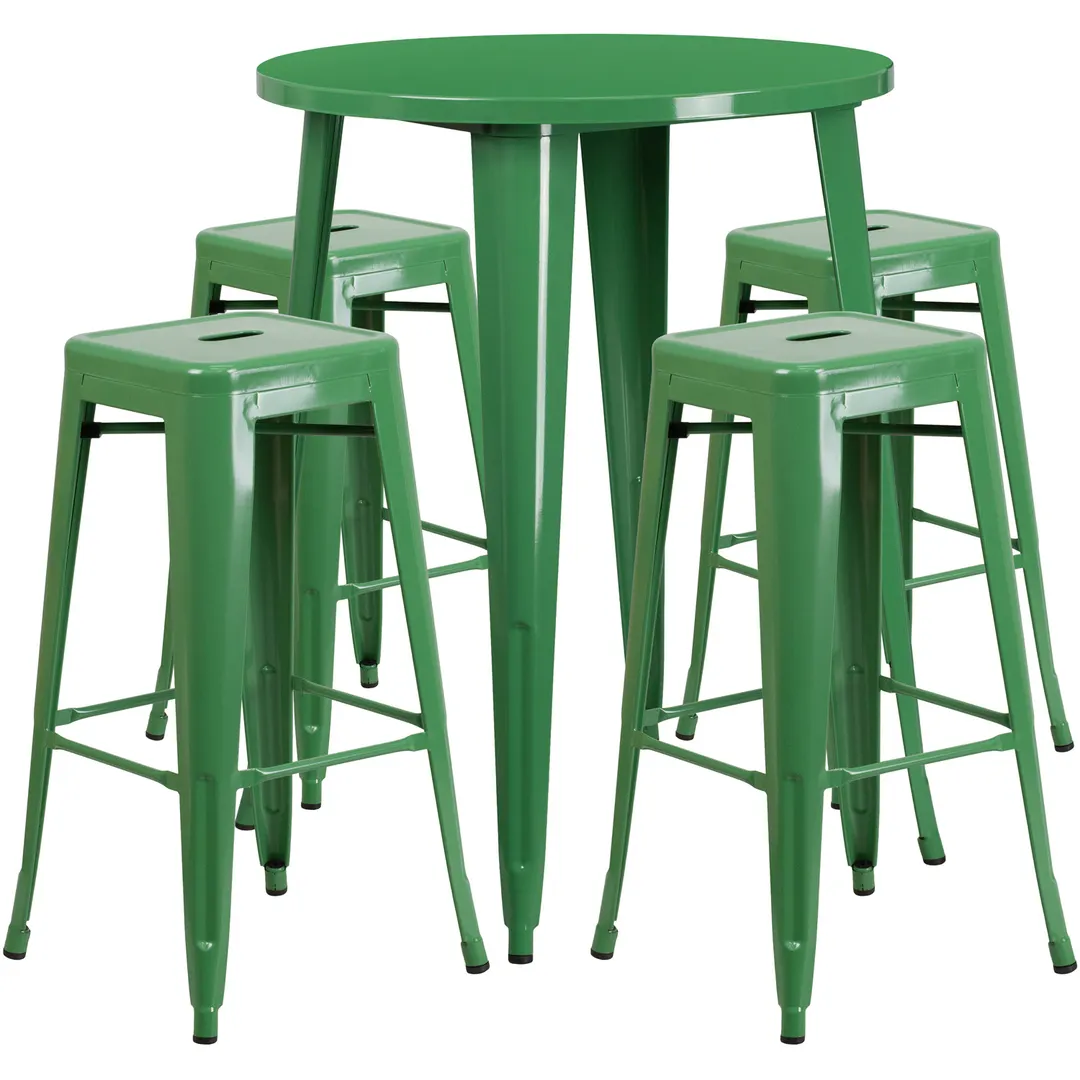 Flash Furniture CH-51090BH-4-30SQST-GN-GG 30" Round Table & 4 Bar Stool Set, 41"H, Green Powder Coat Finish