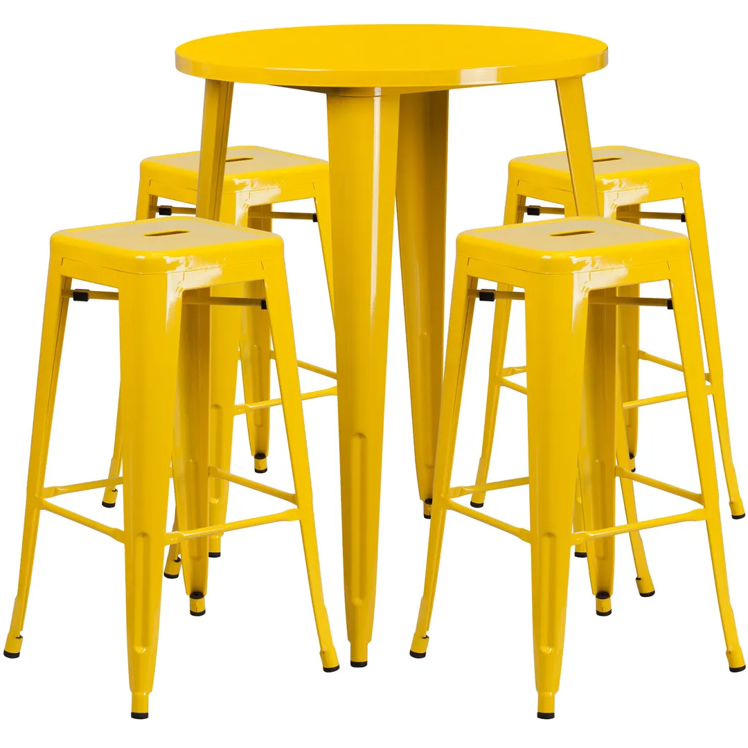 Flash Furniture CH-51090BH-4-30SQST-YL-GG 30" Round Table & 4 Bar Stool Set, 41"H, Yellow, Powder Coat Finish