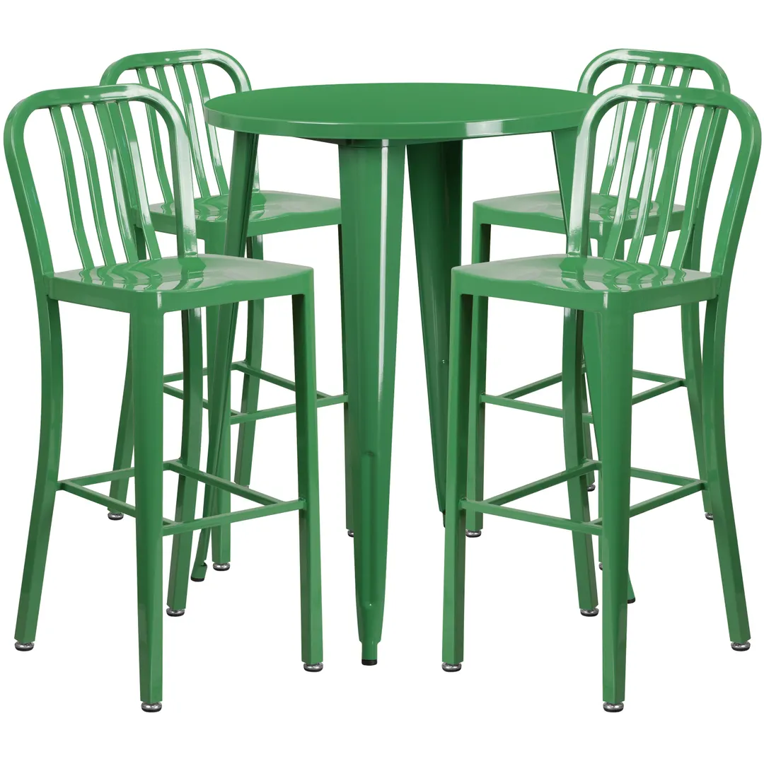 Flash Furniture CH-51090BH-4-30VRT-GN-GG 30" Round Table & 4 Bar Stool Set, Green, Powder Coat Finish, Metal