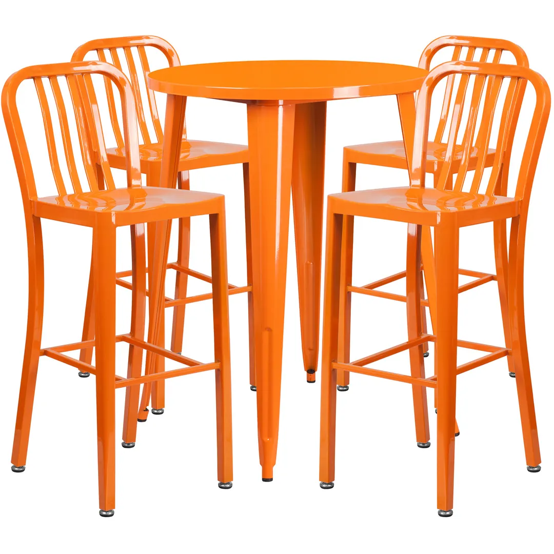 Flash Furniture CH-51090BH-4-30VRT-OR-GG 30" Round Table & 4 Bar Stool Set, Orange, Powder Coat Finish, Metal, 41"H