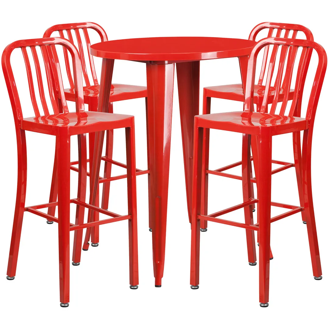 Flash Furniture CH-51090BH-4-30VRT-RED-GG 30" Round Table & 4 Bar Stool Set, Red Powder Coat, 41"H
