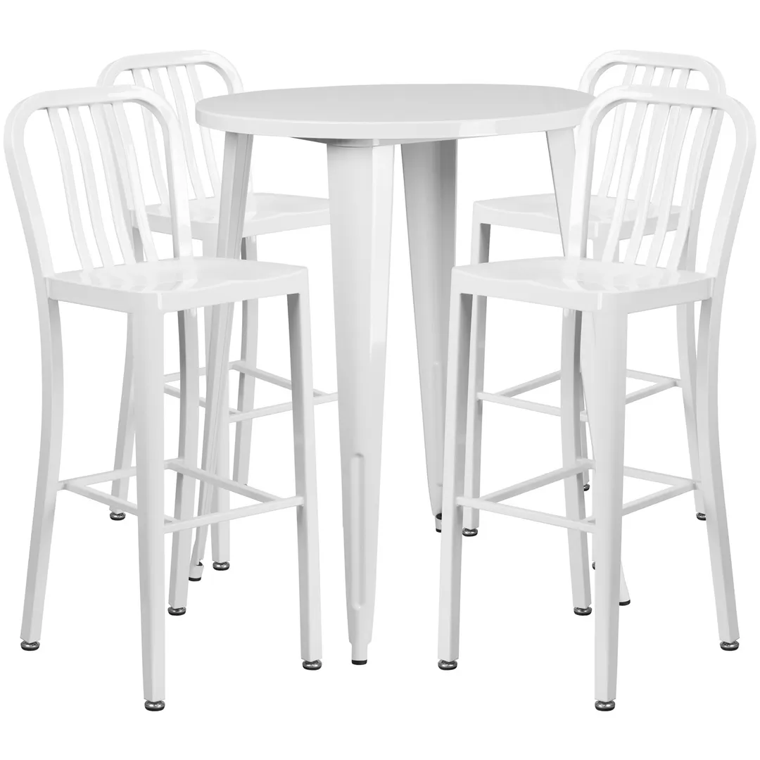 Flash Furniture CH-51090BH-4-30VRT-WH-GG 30" Round Table & 4 Bar Stool Set, White, Powder Coat Finish, 41"H
