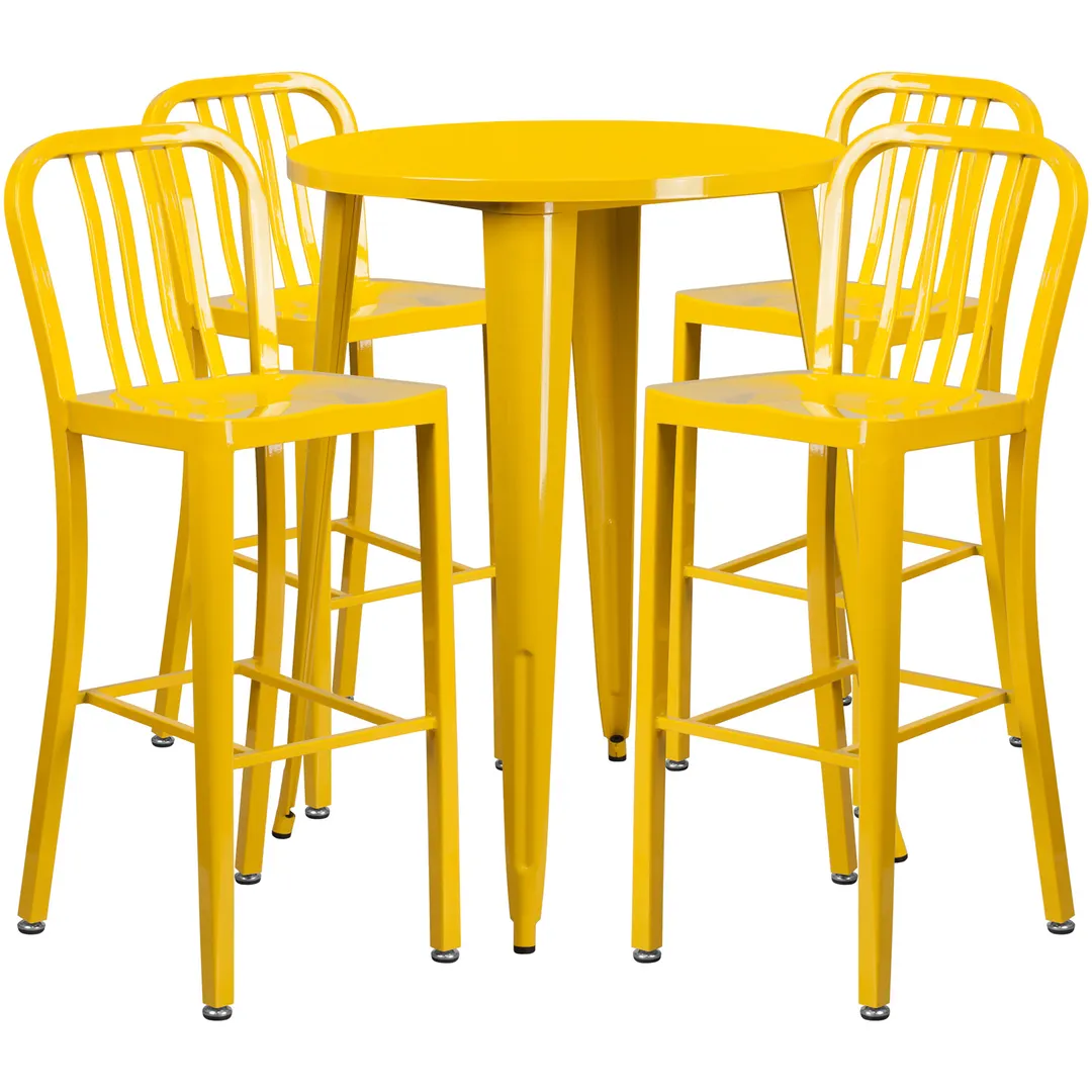 Flash Furniture CH-51090BH-4-30VRT-YL-GG 30" Round Table & 4 Bar Stool Set, 41"H, Yellow, Powder Coat Finish
