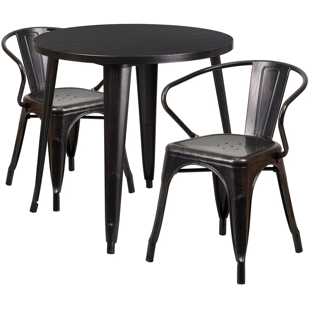 Flash Furniture CH-51090TH-2-18ARM-BQ-GG 30" Round Table & 2 Chairs Set, Black & Antique Gold