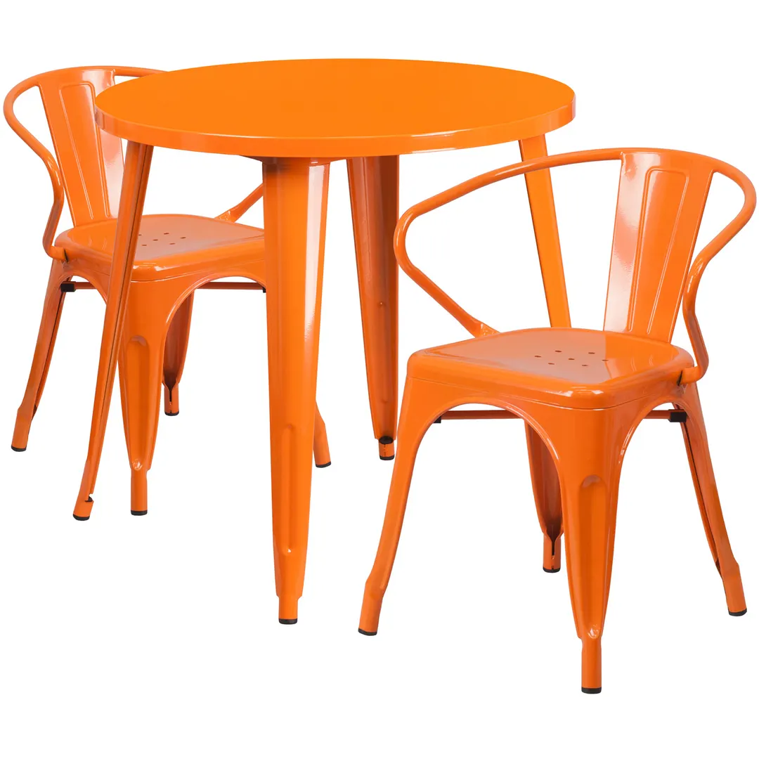 Flash Furniture CH-51090TH-2-18ARM-OR-GG 30" Round Table Set with 2 Orange Chairs, Powder Coat Finish, 29"H