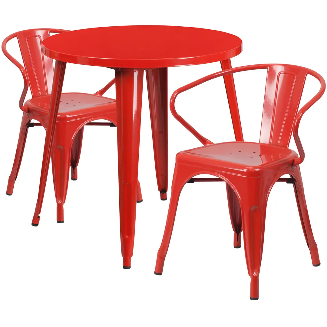 Flash Furniture CH-51090TH-2-18ARM-RED-GG 30" Round Table & 2 Chairs Set, Red Powder Coat Finish