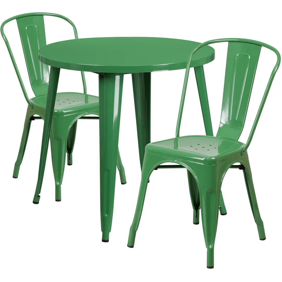 Flash Furniture CH-51090TH-2-18CAFE-GN-GG 30" Round Table & 2 Chairs Set, Green Powder Coat Finish, 29"H