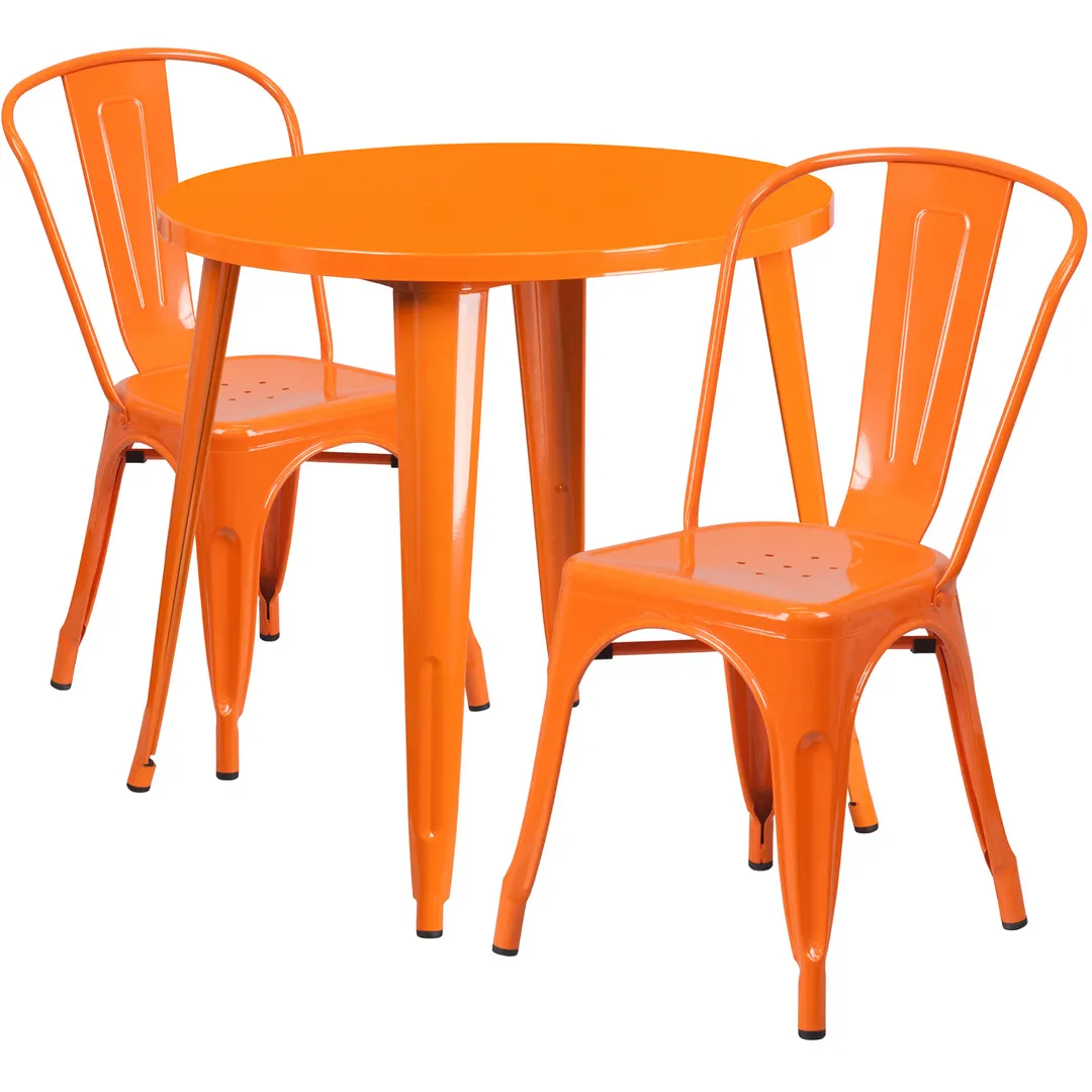 Flash Furniture CH-51090TH-2-18CAFE-OR-GG 30" Round Table & 2 Chairs Set, Orange Powder Coat Finish, Metal, 29"H