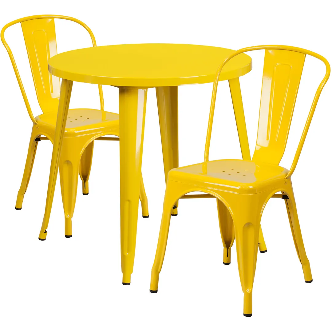 Flash Furniture CH-51090TH-2-18CAFE-YL-GG 30" Round Table & 2 Chairs Set, Yellow Powder Coat Finish, 29"H