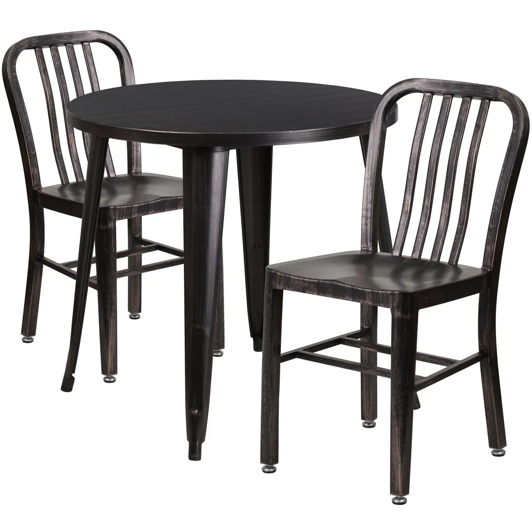 Flash Furniture CH-51090TH-2-18VRT-BQ-GG 30" Round Table & 2 Chair Set, Black & Antique Gold, Powder Coat Finish