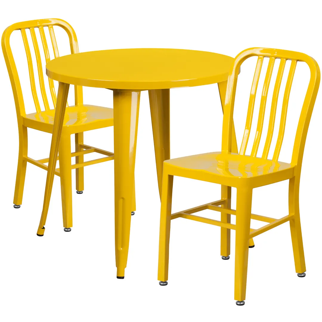 Flash Furniture CH-51090TH-2-18VRT-YL-GG 30" Round Table & 2 Chair Set, Yellow, Powder Coat Finish