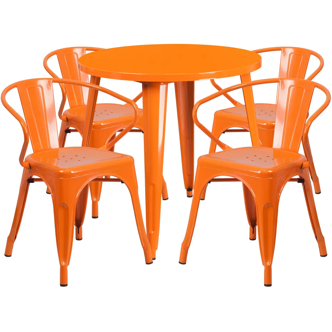 Flash Furniture CH-51090TH-4-18ARM-OR-GG 30" Round Table Set, 29"H, Orange, 4 Chairs, Powder Coat Finish