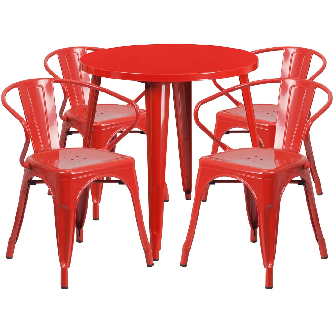 Flash Furniture CH-51090TH-4-18ARM-RED-GG 30" Round Table Set, Red, 29"H, 4 Chairs, Powder Coat Finish