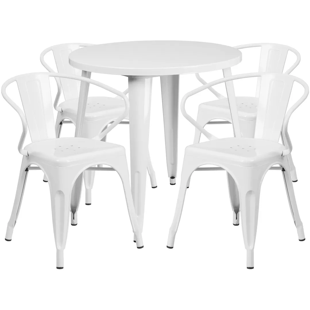Flash Furniture CH-51090TH-4-18ARM-WH-GG 30" Round Table Set, White, 29"H, 4 Chairs, Powder Coat Finish