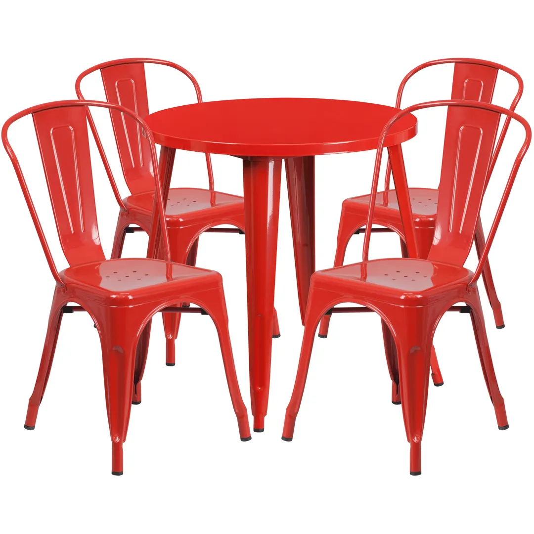 Flash Furniture CH-51090TH-4-18CAFE-RED-GG Red Outdoor Table & Chair Set, 30" Round Table, 4 Chairs