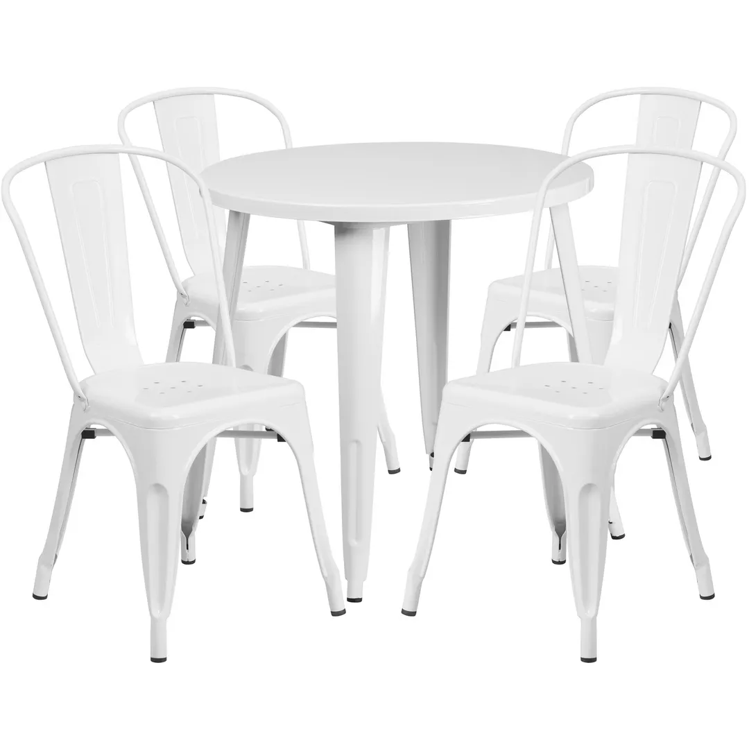 Flash Furniture CH-51090TH-4-18CAFE-WH-GG 30 Round Table Set with 4 Chairs, White Powder Coat Finish