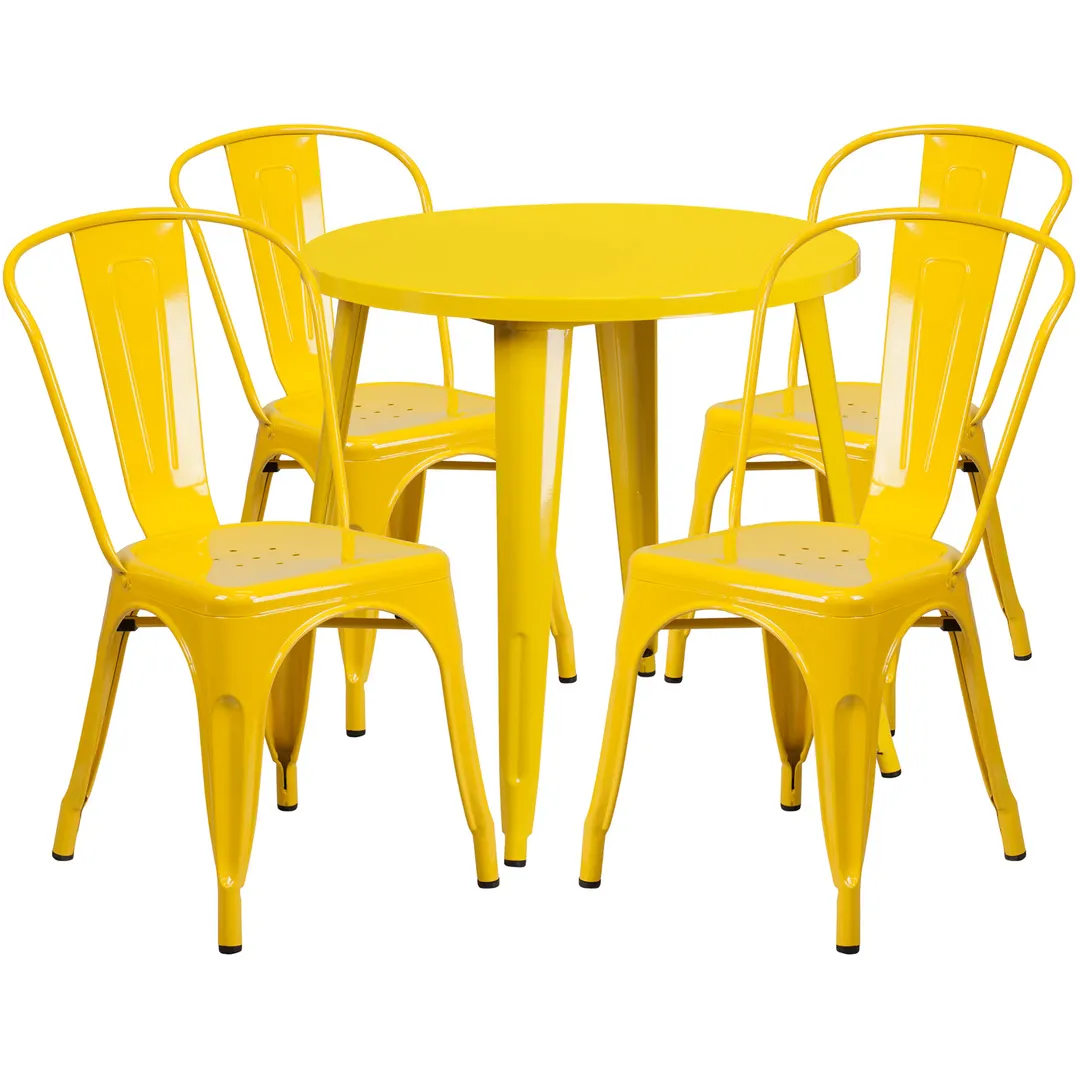 Flash Furniture CH-51090TH-4-18CAFE-YL-GG 30" Round Table & 4 Chair Set, Yellow Powder Coat Finish, 29"H