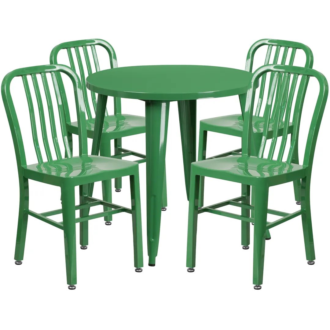 Flash Furniture CH-51090TH-4-18VRT-GN-GG 30" Round Table & 4 Chair Set, Green Powder Coat, Metal, 29.5"H Table, 33.25"H Chairs