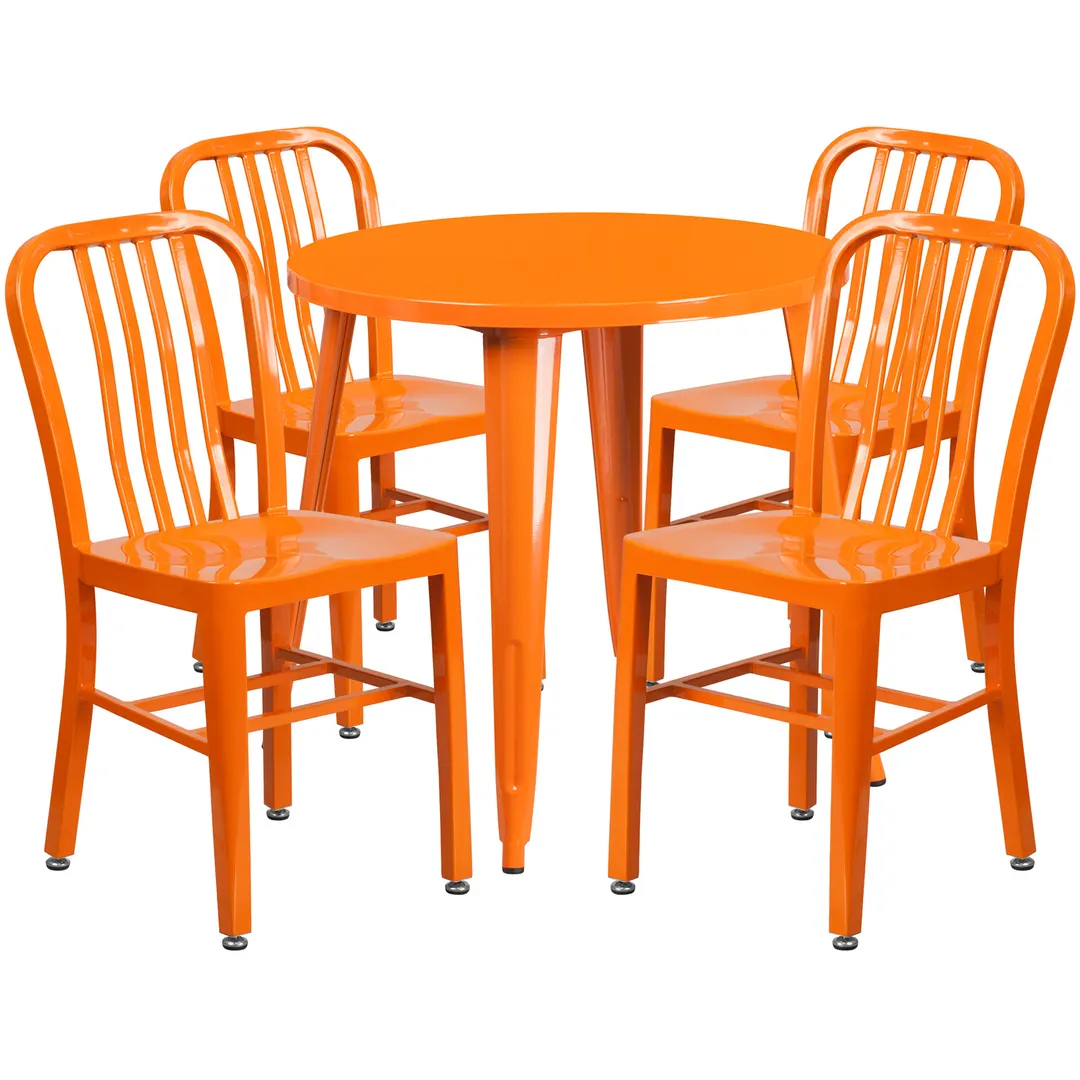 Flash Furniture CH-51090TH-4-18VRT-OR-GG 30" Round Table & 4 Chair Set, Orange, Powder Coat Finish