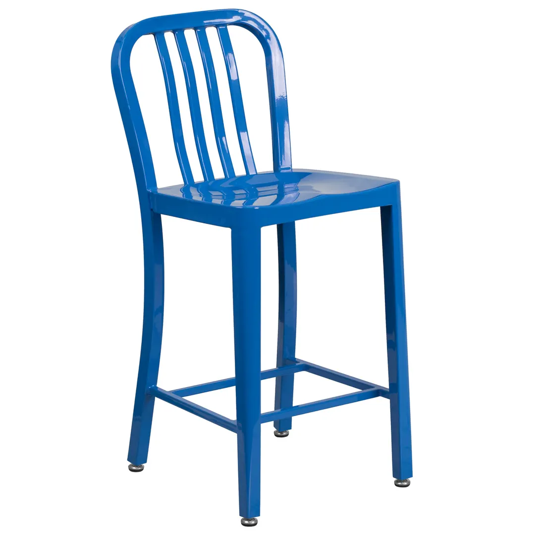 Flash Furniture CH-61200-24-BL-GG Counter Height Bar Stool, 500 lb, Metal Slat Back, Blue Powder Coat Finish
