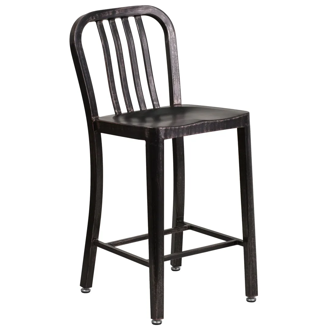 Flash Furniture CH-61200-24-BQ-GG Counter Height Bar Stool, 500 lb, Metal Slatted Back, Black & Antique Gold